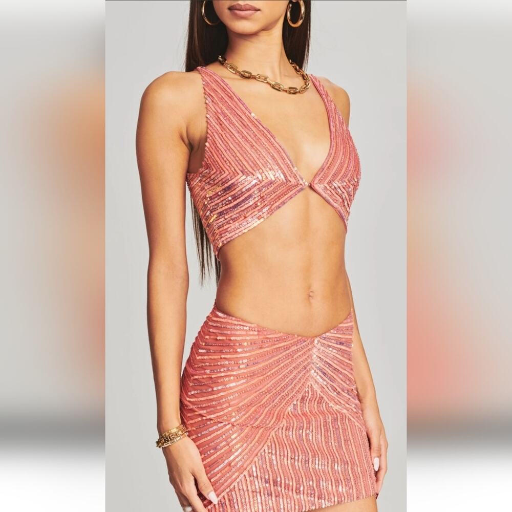 Retrofete Nikoletta Sequin Dress in Calypso Coral Size Large NWT Cutout